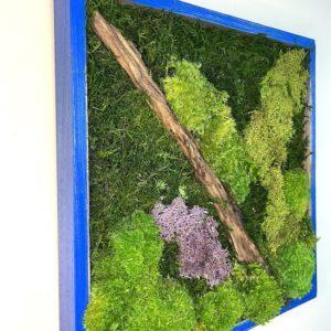 moss wall art driftwood with purple moss