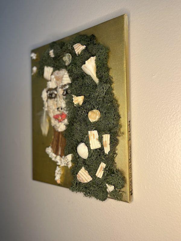 moss wall art - a woman made out of seashells